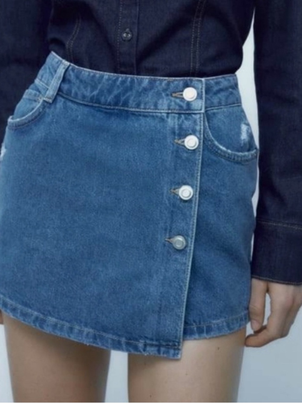 Zara Blue Button Denim Mini Skort